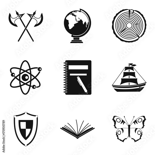 Discovery of land icons set, simple style
