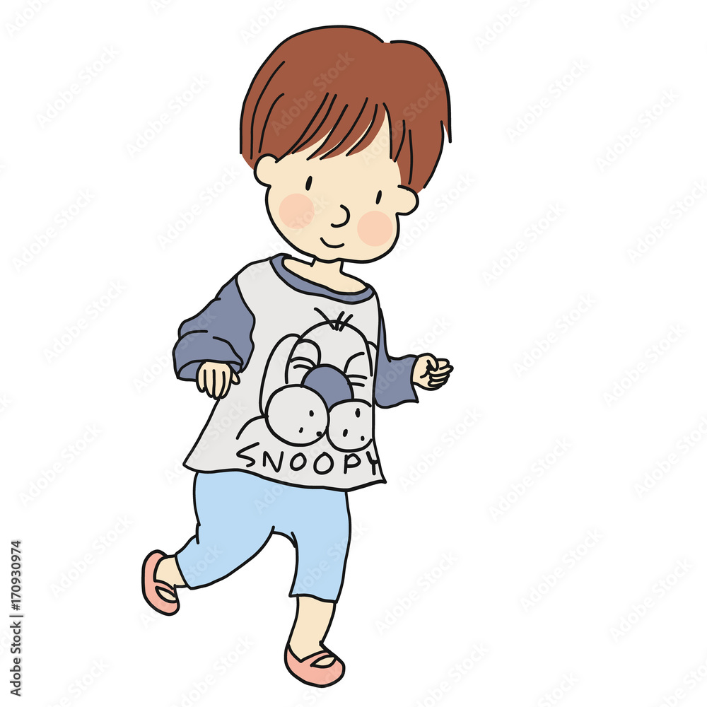 Vector illustration of little kid skipping .Family concept - playtime. Cartoon character drawing style. Isolated on white background. Vector illustration of little kid skipping .Family concept - playtime. Cartoon character drawing style. Isolated on white background.