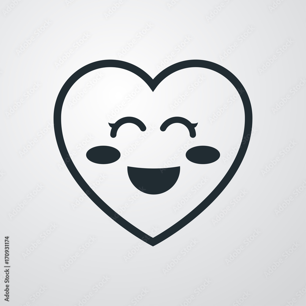 Icono plano corazon con cara kawaii riendo en fondo degradado Icono plano corazon con cara kawaii riendo en fondo degradado