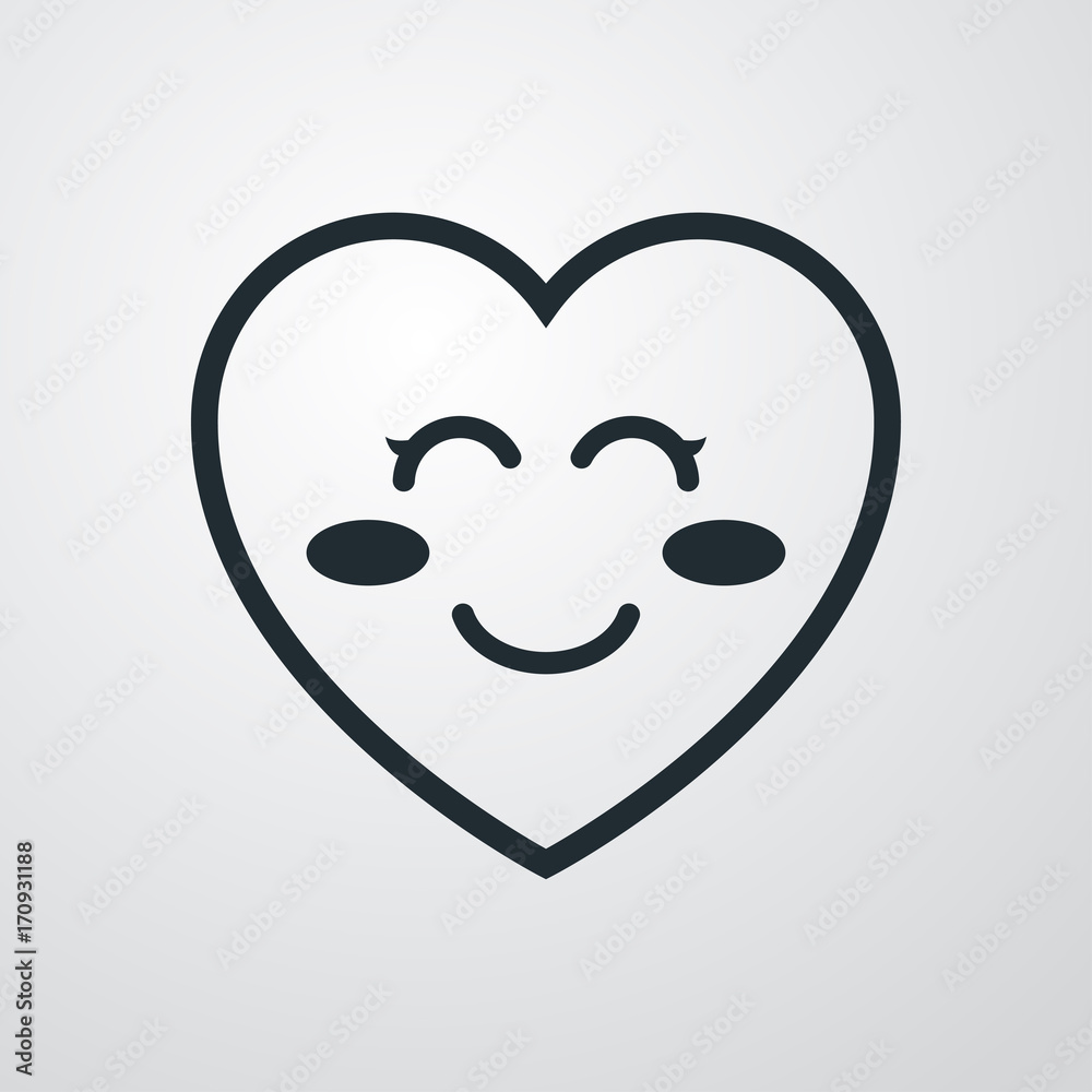 Icono plano corazon con cara kawaii sonriendo en fondo degradado Icono plano corazon con cara kawaii sonriendo en fondo degradado