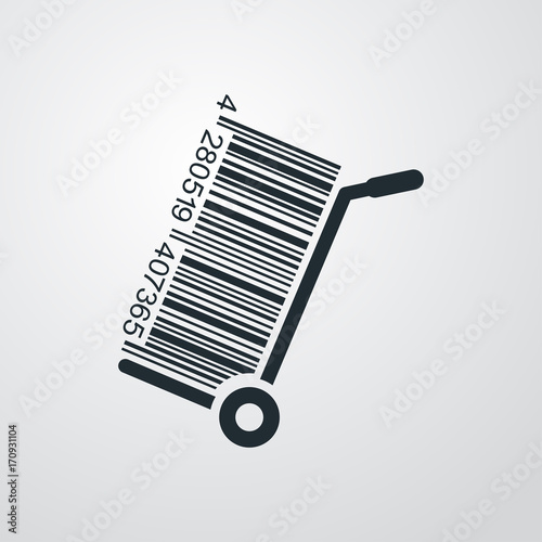 Icono plano codigo de barras carretilla en fondo degradado