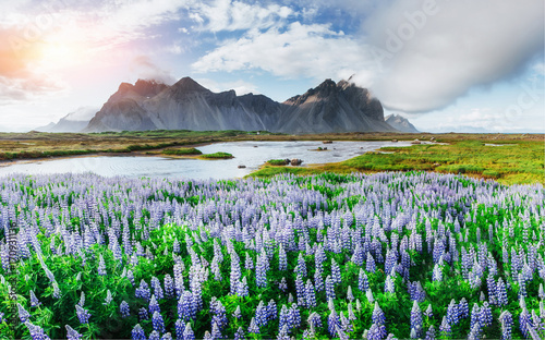 Picturesque views of the river and mountains in Iceland