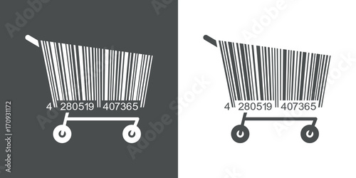 Icono plano codigo de barras carrito compra gris y blanco