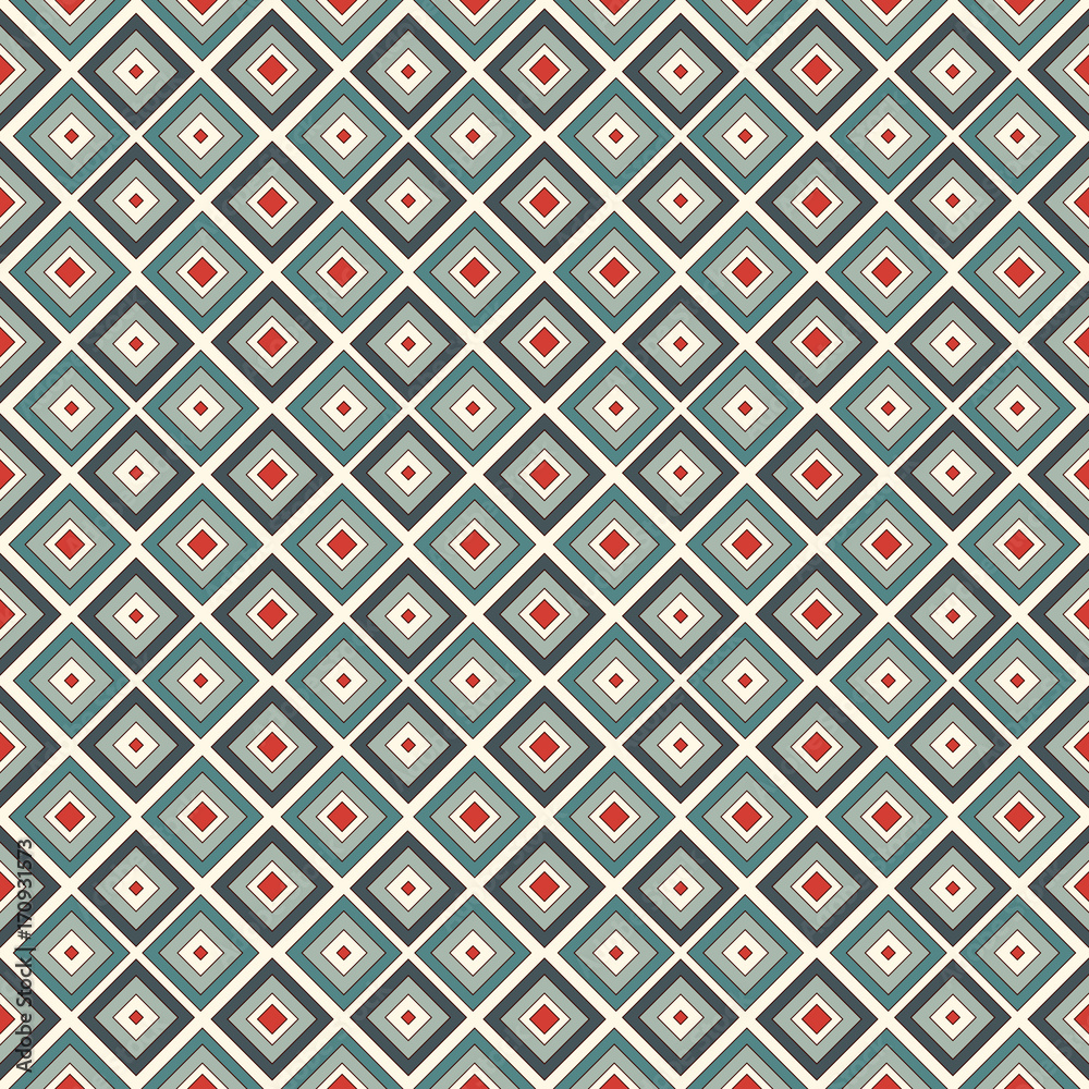 Repeated diamonds background. Geometric motif. Seamless surface pattern design with retro colors rhombuses ornament.
