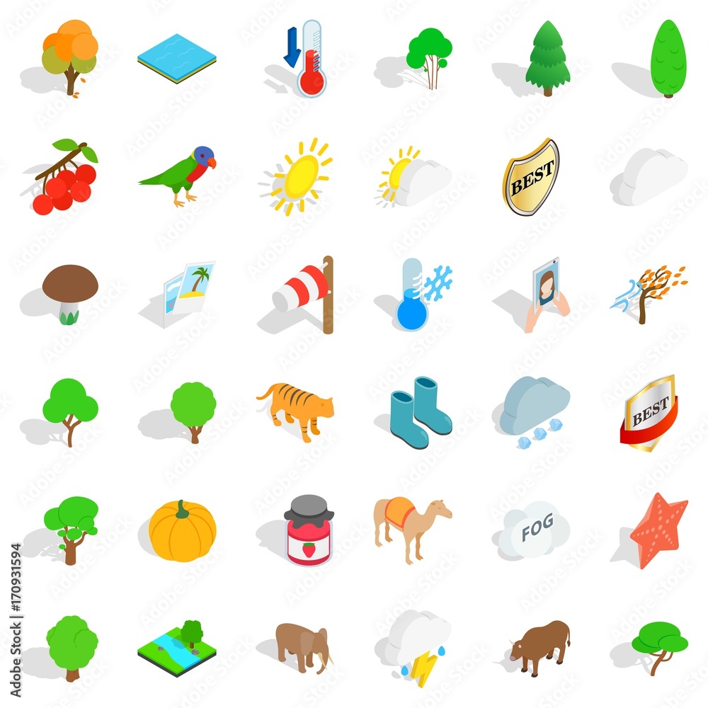 Elephant icons set, isometric style Elephant icons set, isometric style