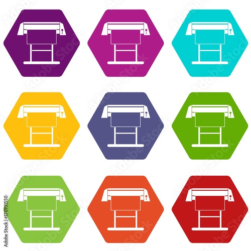 Large format inkjet printer icon set color hexahedron