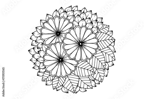 Floral mandala in black and white