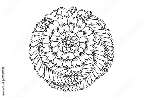 Floral mandala in black and white