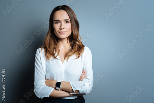 Confident beautiful businesswoman being ready to work photo