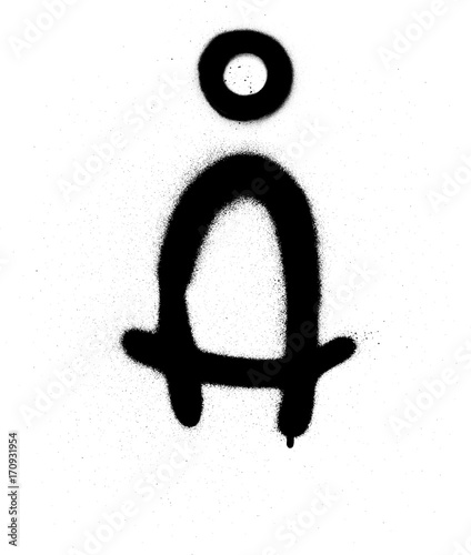 sprayed Scandinavian graffiti vowel font in black over white