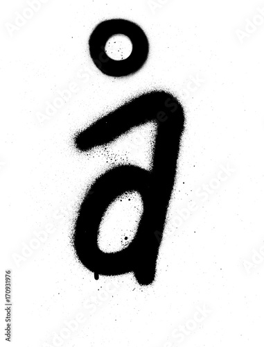 sprayed Scandinavian graffiti vowel font in black over white