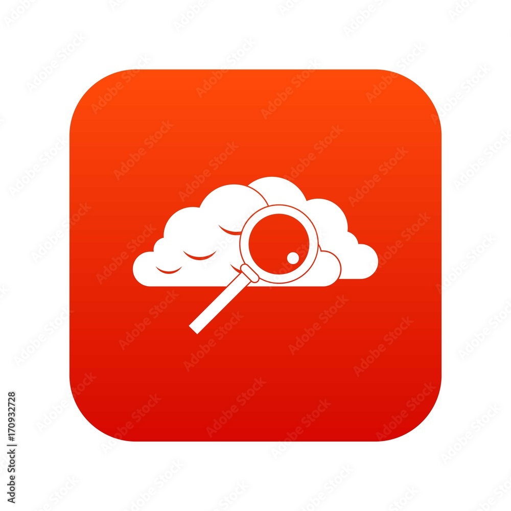 Cloud with magnifying glass icon digital red Cloud with magnifying glass icon digital red