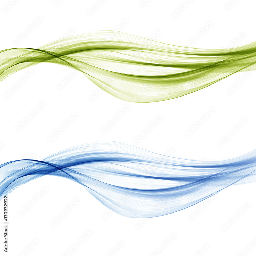 Fototapeta premium Abstract blue and green waves set