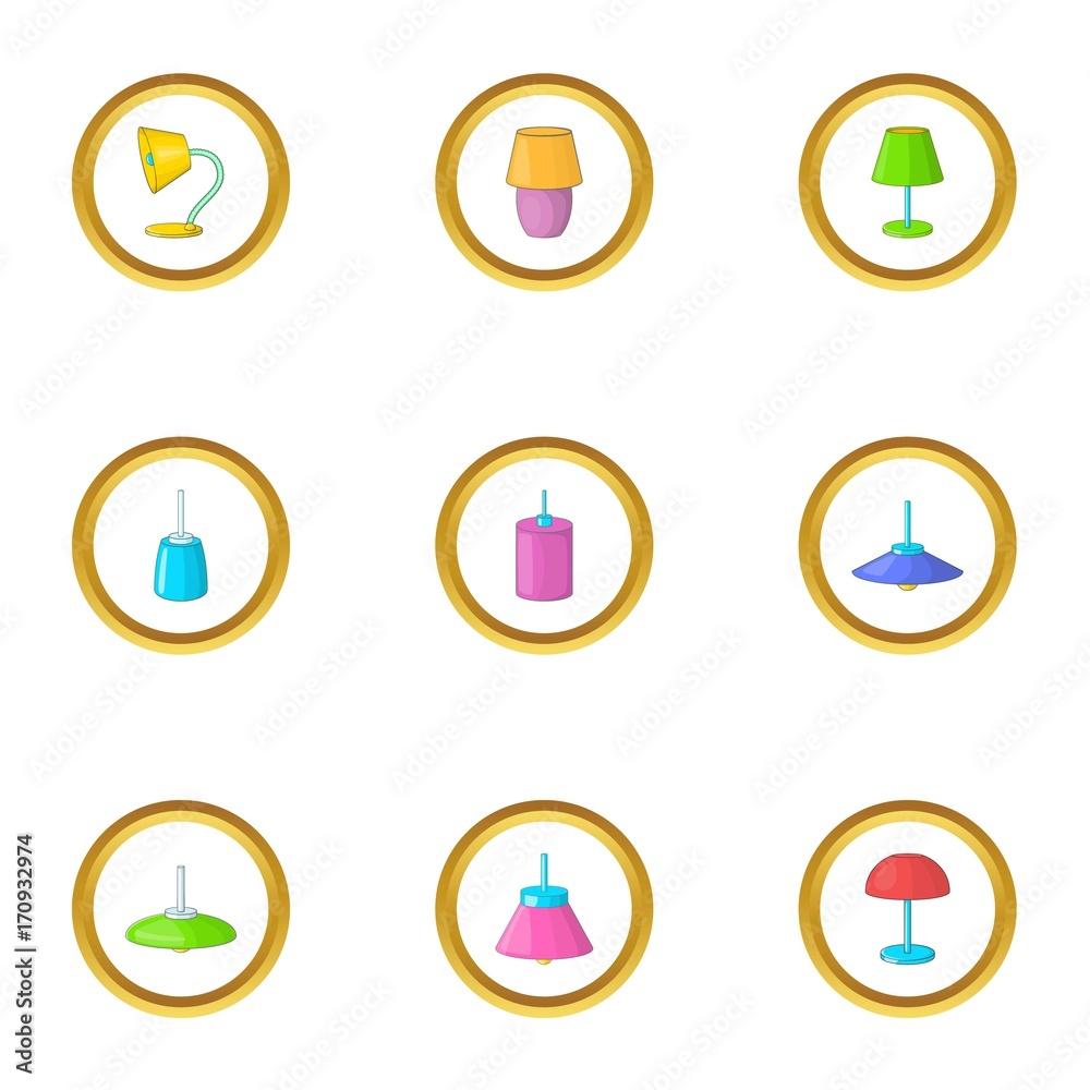 Lighting icons set, cartoon style Lighting icons set, cartoon style