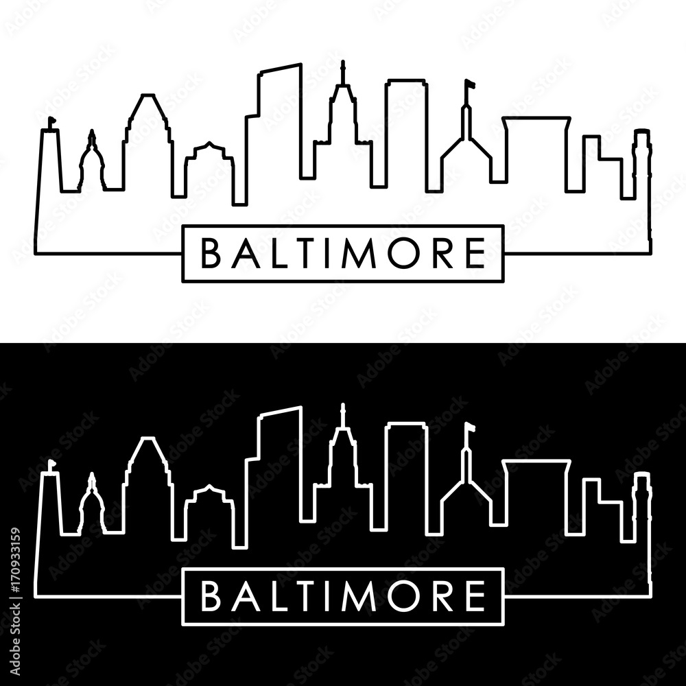 Baltimore skyline. Colorful linear style. Editable vector file.