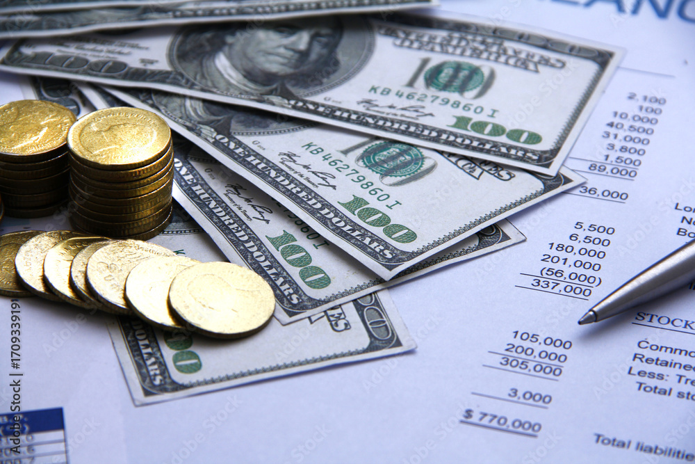 Fototapeta premium Finance background with dollars and coins