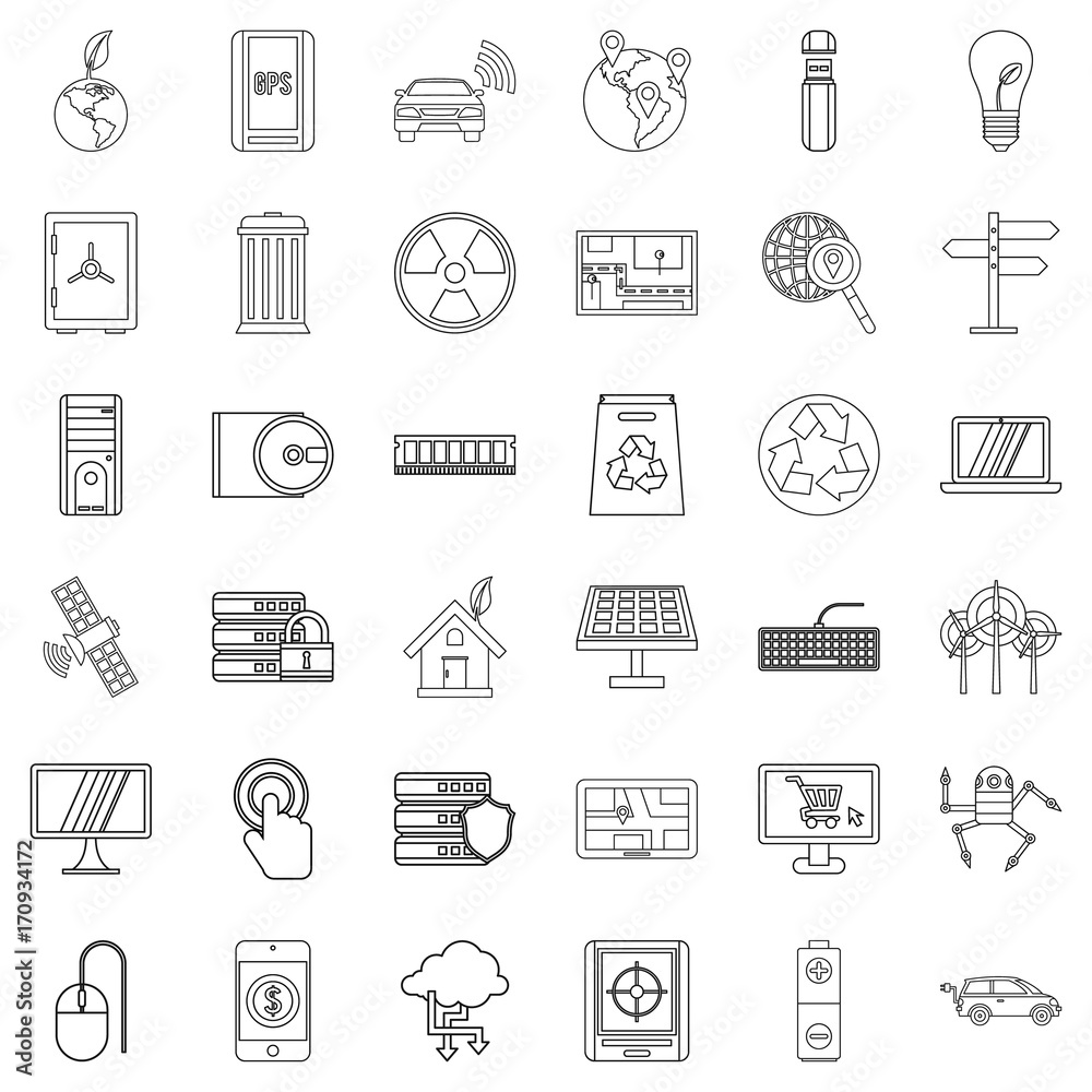 Database icons set, outline style Database icons set, outline style