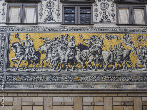 Fürstenzug, Reiterzug, Porzellan ,kachel, Meissen, Dresden, Sachsen, Deutschland photo