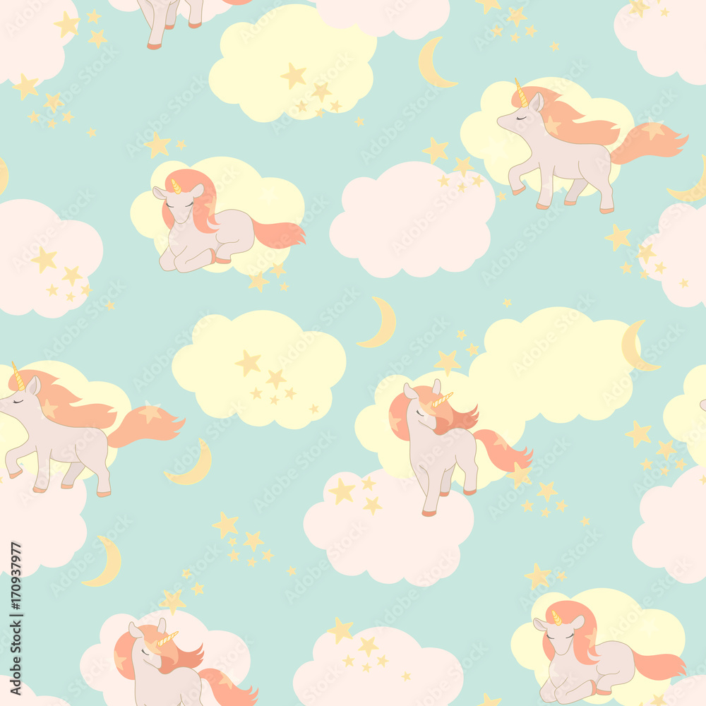 Unicorns seamless pattern. Vector elements for design