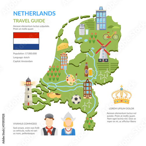 Photo Netherlands Map Flat Infographics