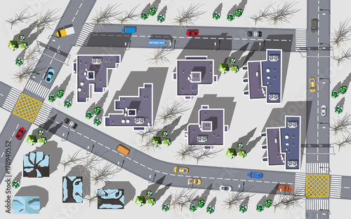 Top view New modern block of flats in winter with snow