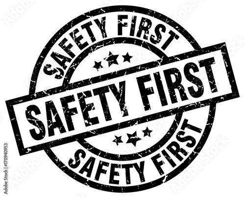 safety first round grunge black stamp