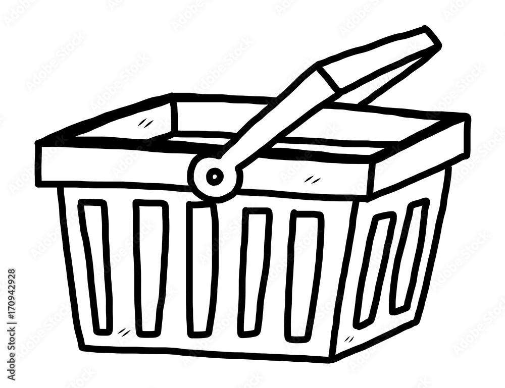 shopping basket / cartoon vector and illustration, black and white, hand  drawn, sketch style, isolated on white background. Stock Vector | Adobe  Stock