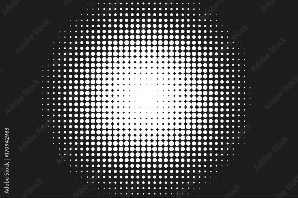 Abstract monochrome halftone pattern. Comic background. Dotted backdrop with circles, dots, point. 