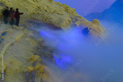 Blue sulfur flames, Kawah Ijen volcano, East Java