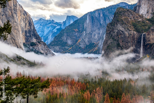 Yosemite Valley at cloudy autumn morning