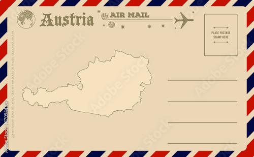 Vintage postcard with map of Austria