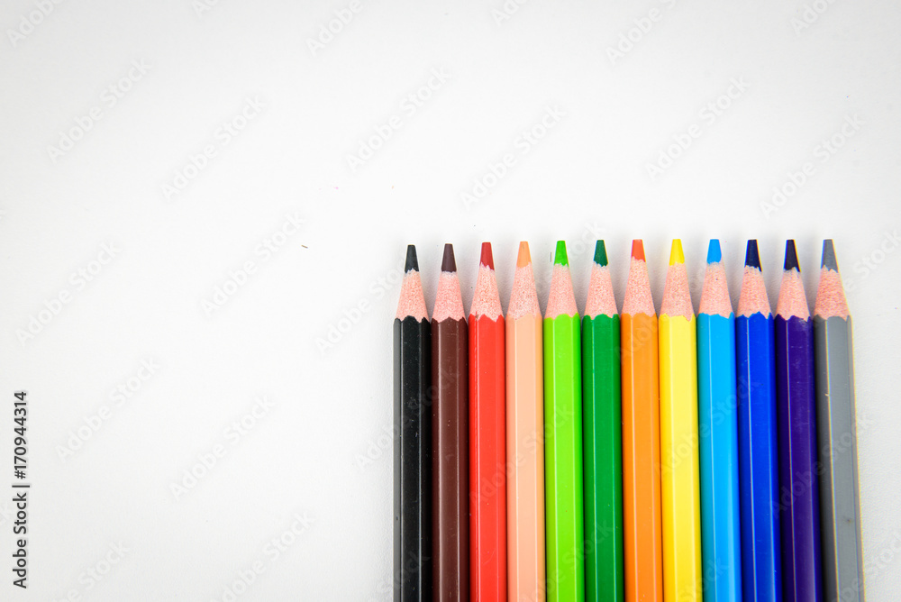 Rainbow of colors with school pencils school supplies and school accessories Rainbow of colors with school pencils school supplies and school accessories