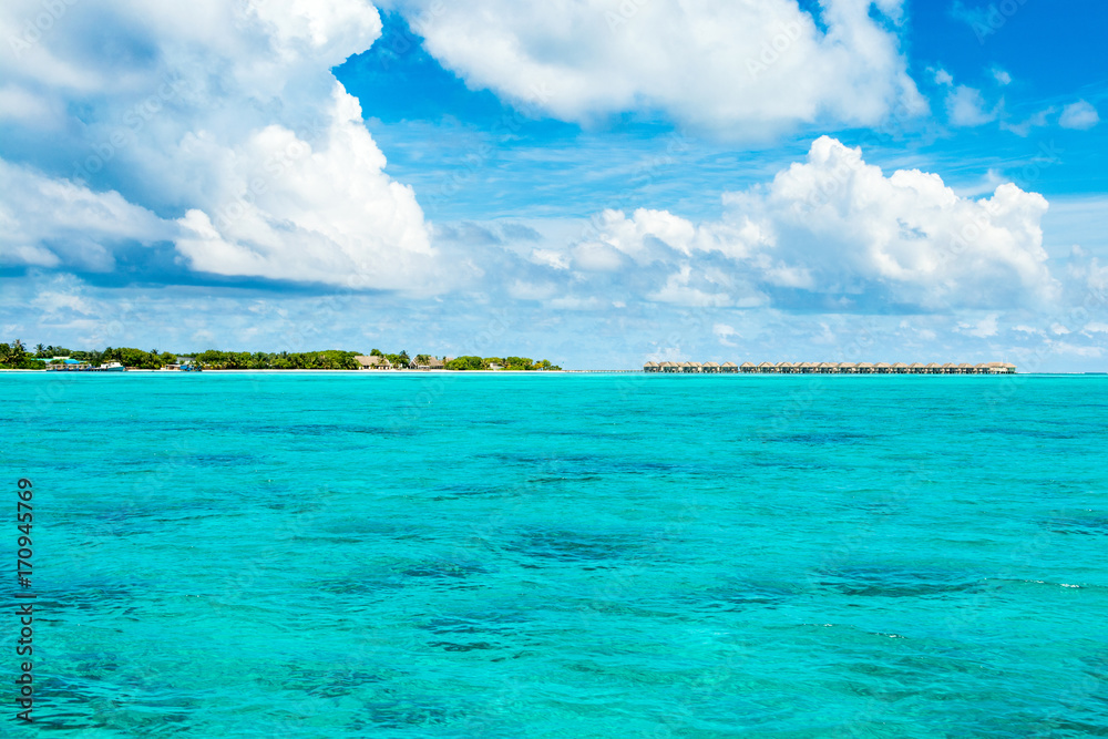 Beautiful landscape of clear turquoise Indian ocean, Maldives islands Beautiful landscape of clear turquoise Indian ocean, Maldives islands