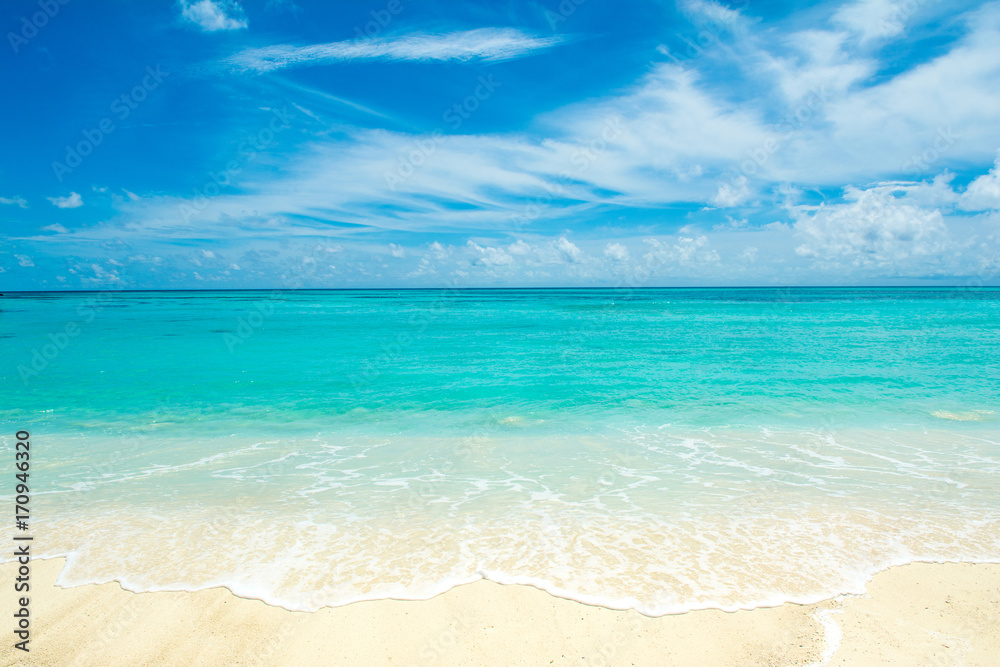 Beautiful landscape of clear turquoise Indian ocean, Maldives islands