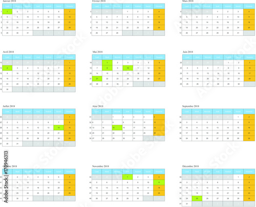 Calendrier 2018 en francais