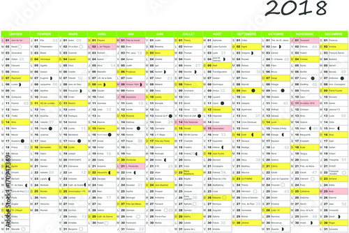 Calendrier 2018 en francais