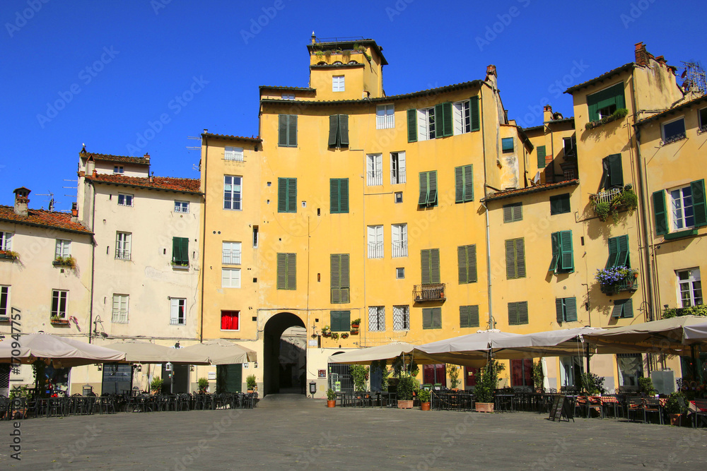 Old buildings in Piazza dell'Anfiteatro,Lucca, Italy