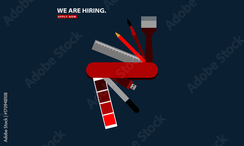 We Are Hiring (Graphic Designer Artist Swiss Knife Vector Illustration Design Concept)