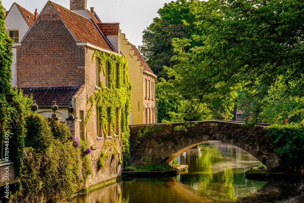 Bruges (Brugge) cityscape with water canal and bridge Bruges (Brugge) cityscape with water canal and bridge
