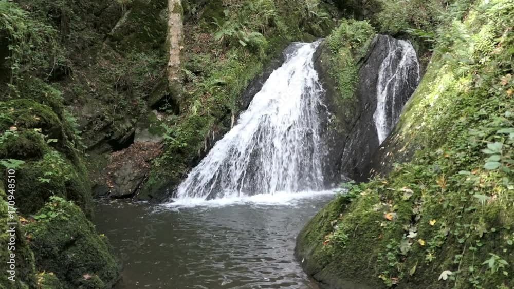 Visiting waterfall die Rausch at wild Endert stream next to Cochem, Mosel River (Germany). Visiting waterfall die Rausch at wild Endert stream next to Cochem, Mosel River (Germany).