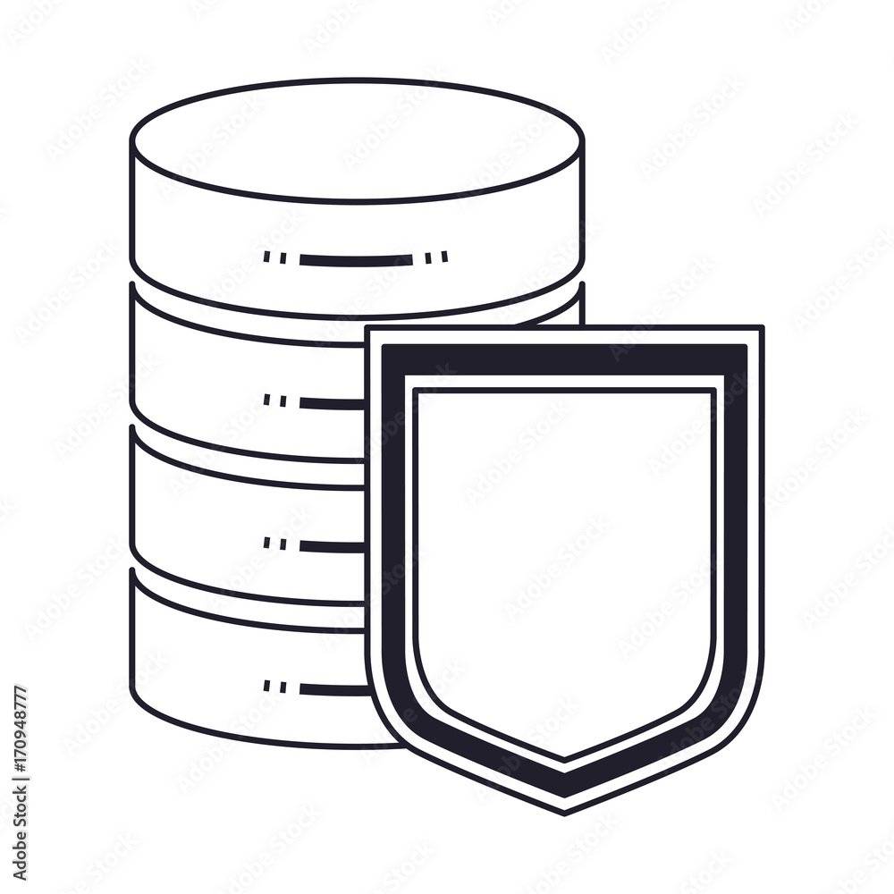 server hosting storage and protection shield icon in monochrome silhouette vector illustration server hosting storage and protection shield icon in monochrome silhouette vector illustration