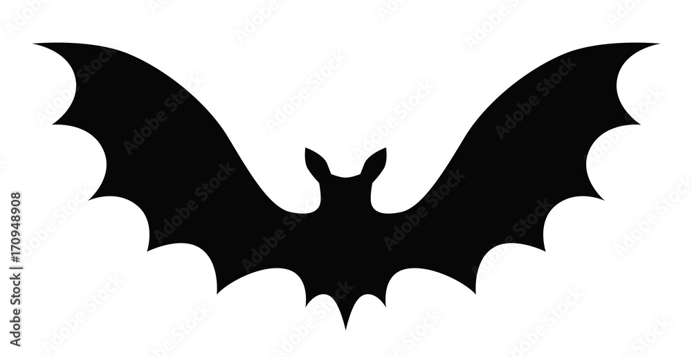 Fototapeta premium Black vector cartoon bat silhouette isolated on white background
