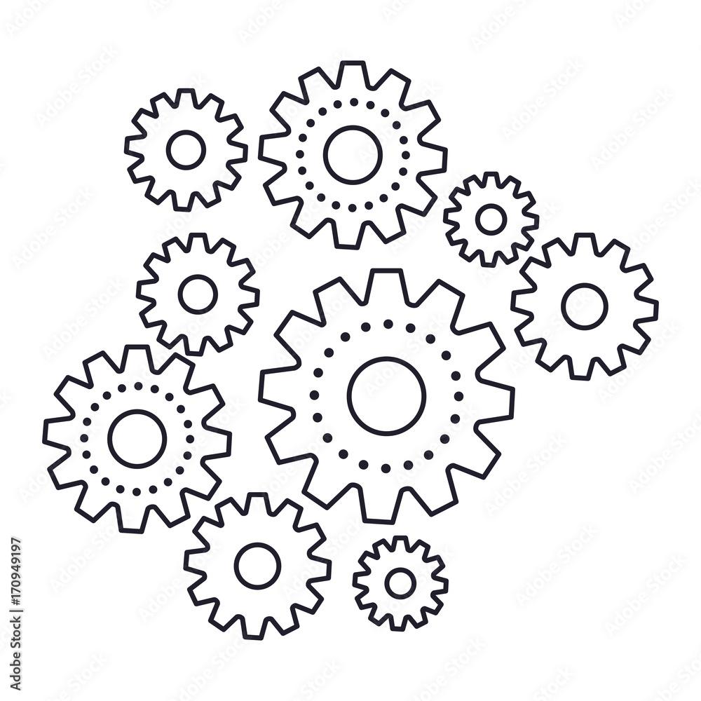 set gear machinery monochrome silhouette on white background vector illustration