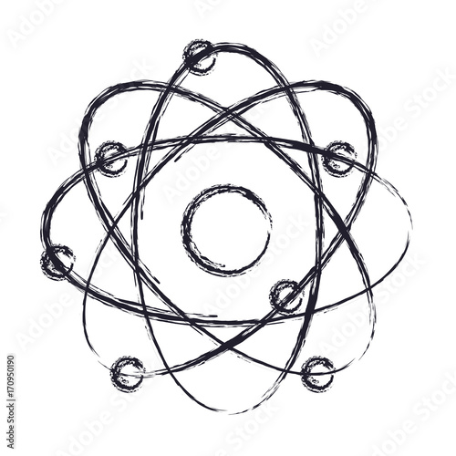 atom icon in monochrome blurred silhouette vector illustration