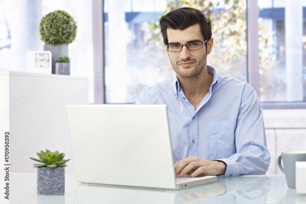 Handsome businessman working on laptop Handsome businessman working on laptop