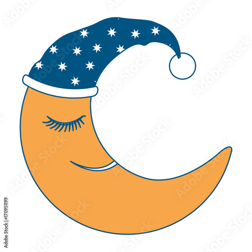 moon half caricature with sleeping cap silhouette on white background