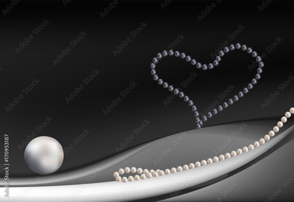 Heart with large beautiful pink pearls and stars romantic
