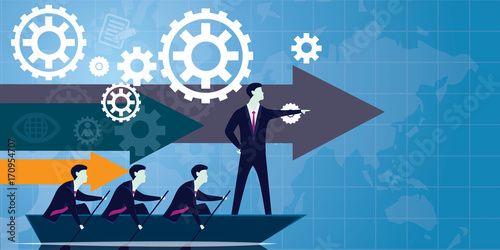 Vector illustration. Leadership in business concept. Leader success business people skill development icons typography