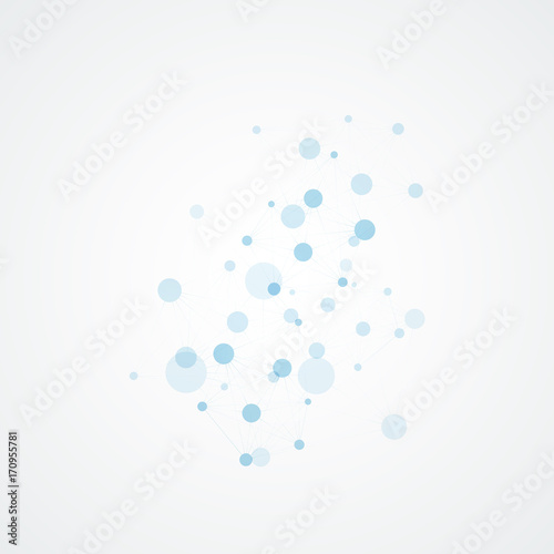 Abstract polygonal network shapes with connecting dots and lines. Science and technology background