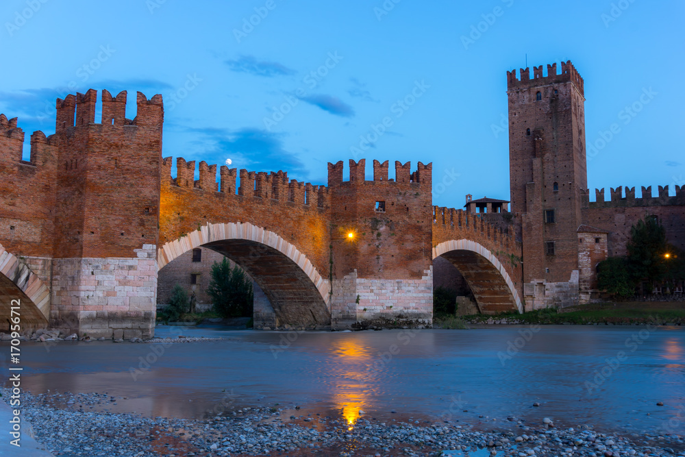 Ponte Scaligero at night, Verona Italy